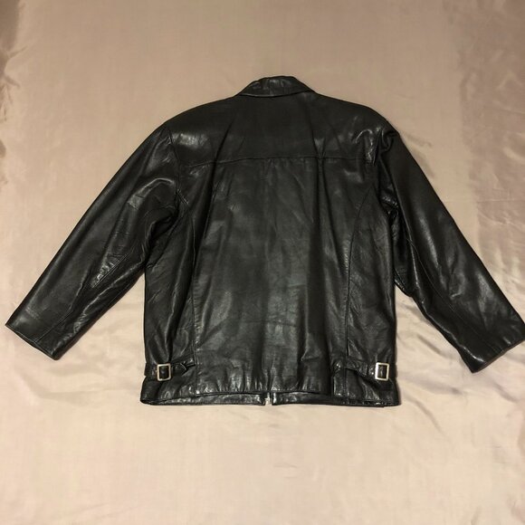 Dalmy's Black Leather Jacket With Zipper On Front - Picture 2 of 11